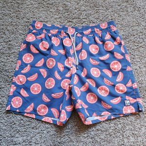 Tom & Teddy blue orange citrus swim trunks M